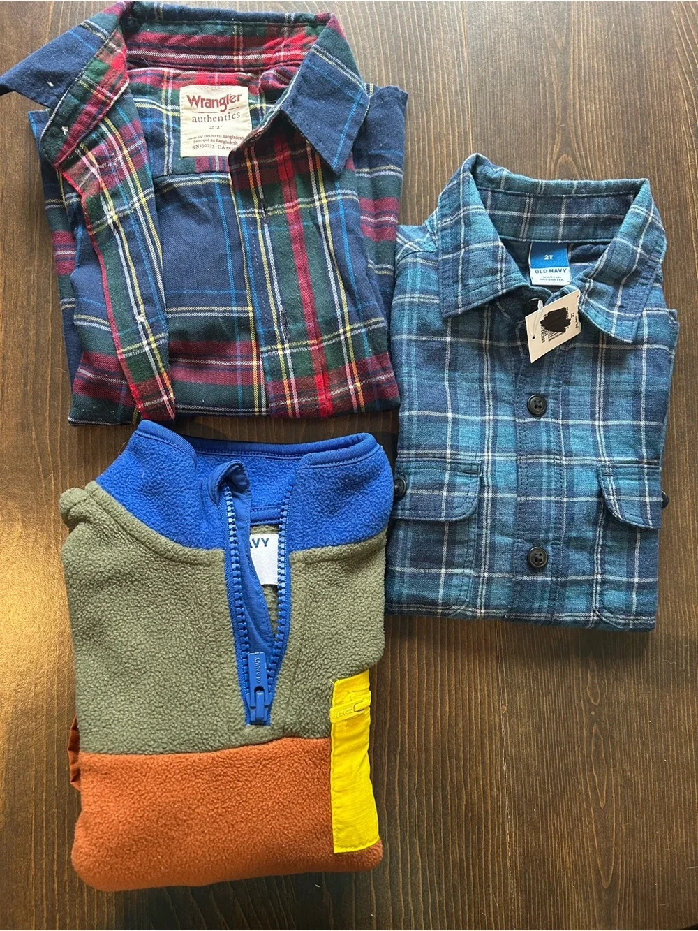 Boys 2T Fall Clothing Bundle Old Navy Wrangler Plaid Fleece 3 Pieces